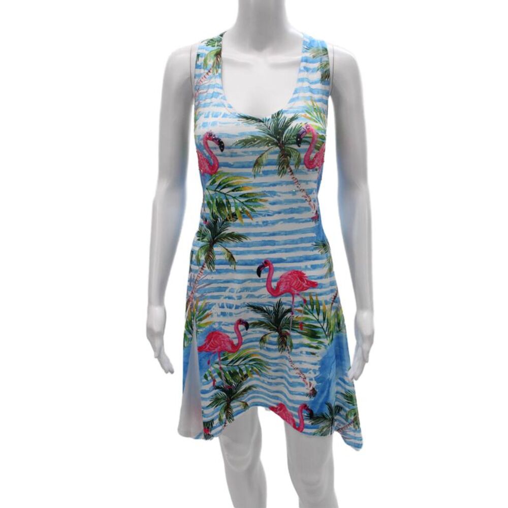 India Boutique Women Sundress Multicolor Striped V-Neck Short Size One Size